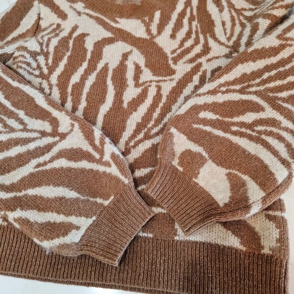 Just Female Sweater Medium Jungle Knit Wool Mohair Animal Print Brown/White - Picture 7 of 12